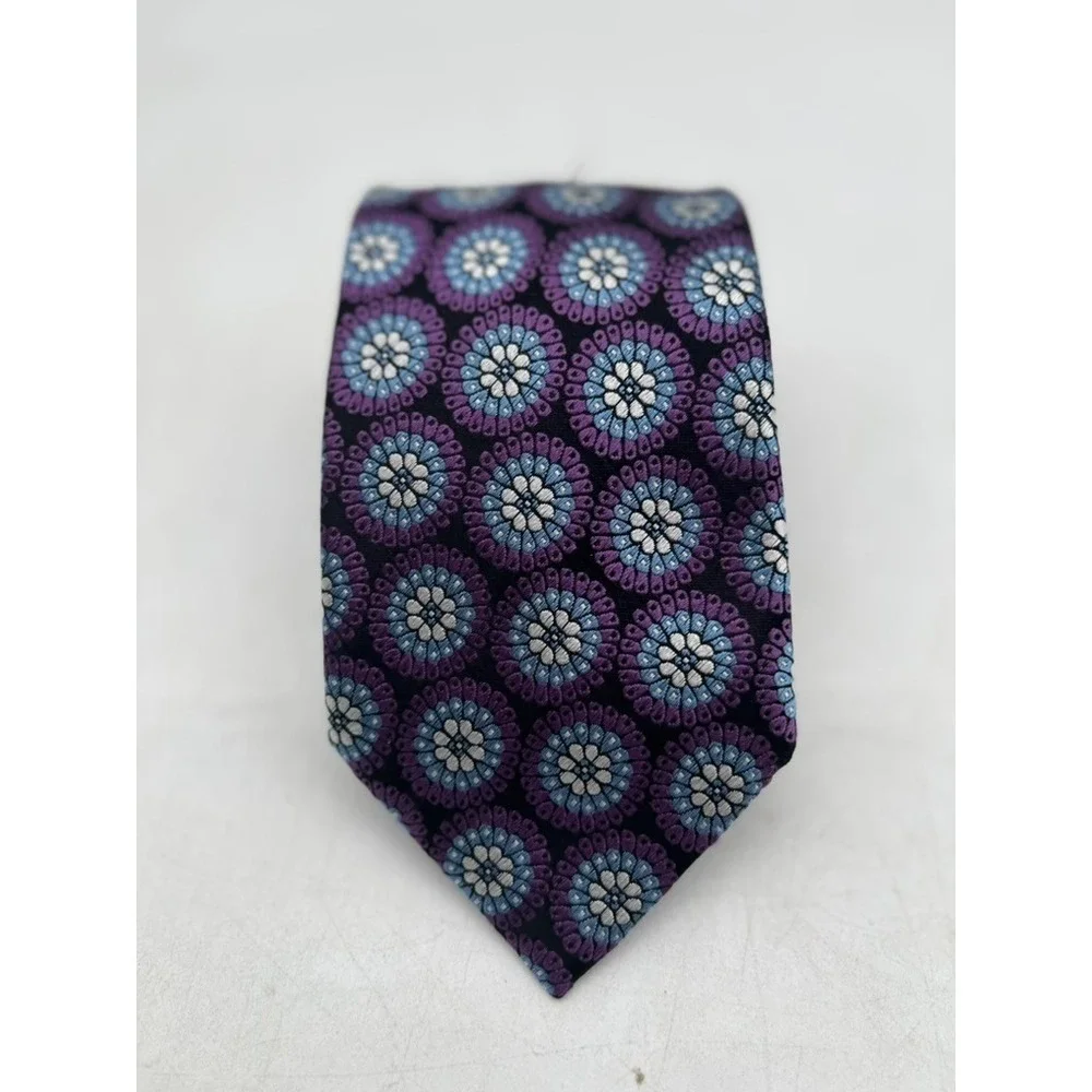 NWT Ermenegildo Zegna Silk Tie Purple BlueWhite Floral Made in Italy Size 59
